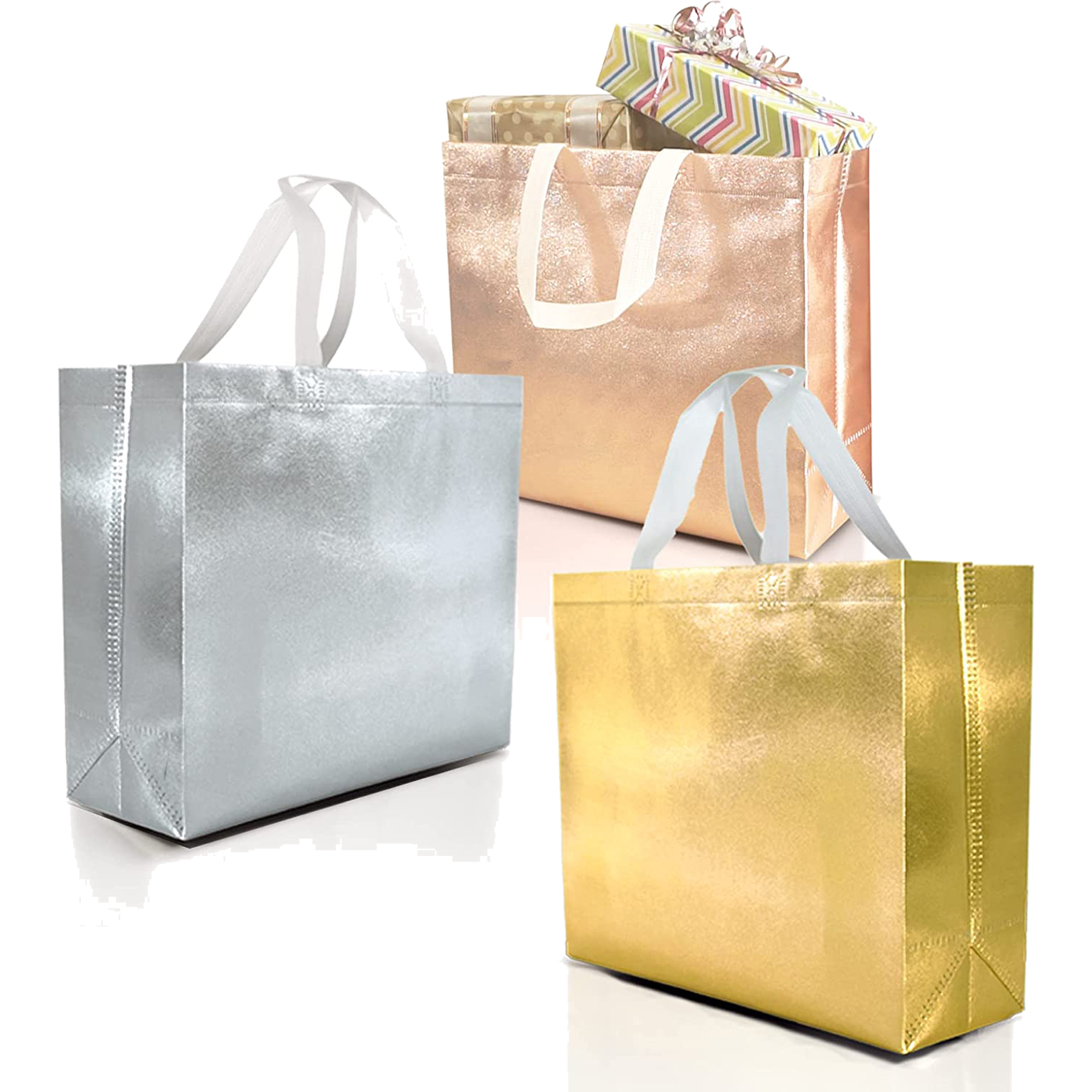 Non-woven Reusable Gift Bags With Glossy Gold Finish
