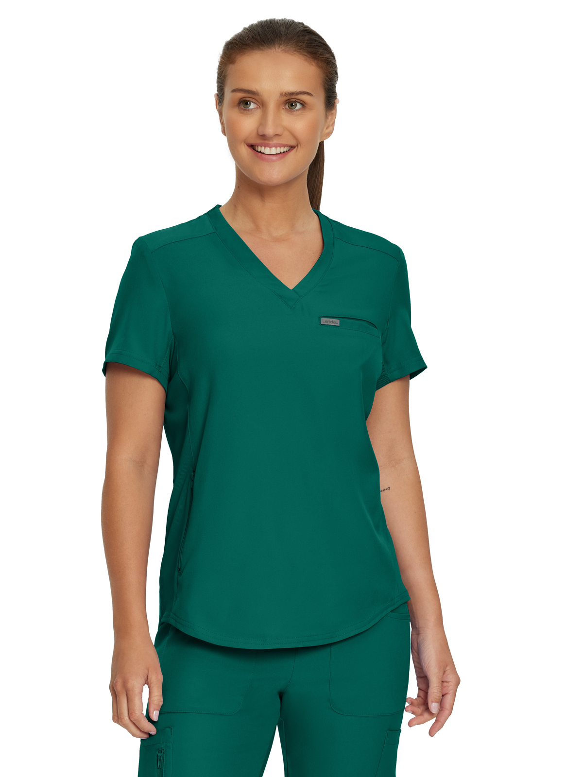Landau - Forward - Women's Two-Pocket Shirttail Hemline V-Neck Top 15