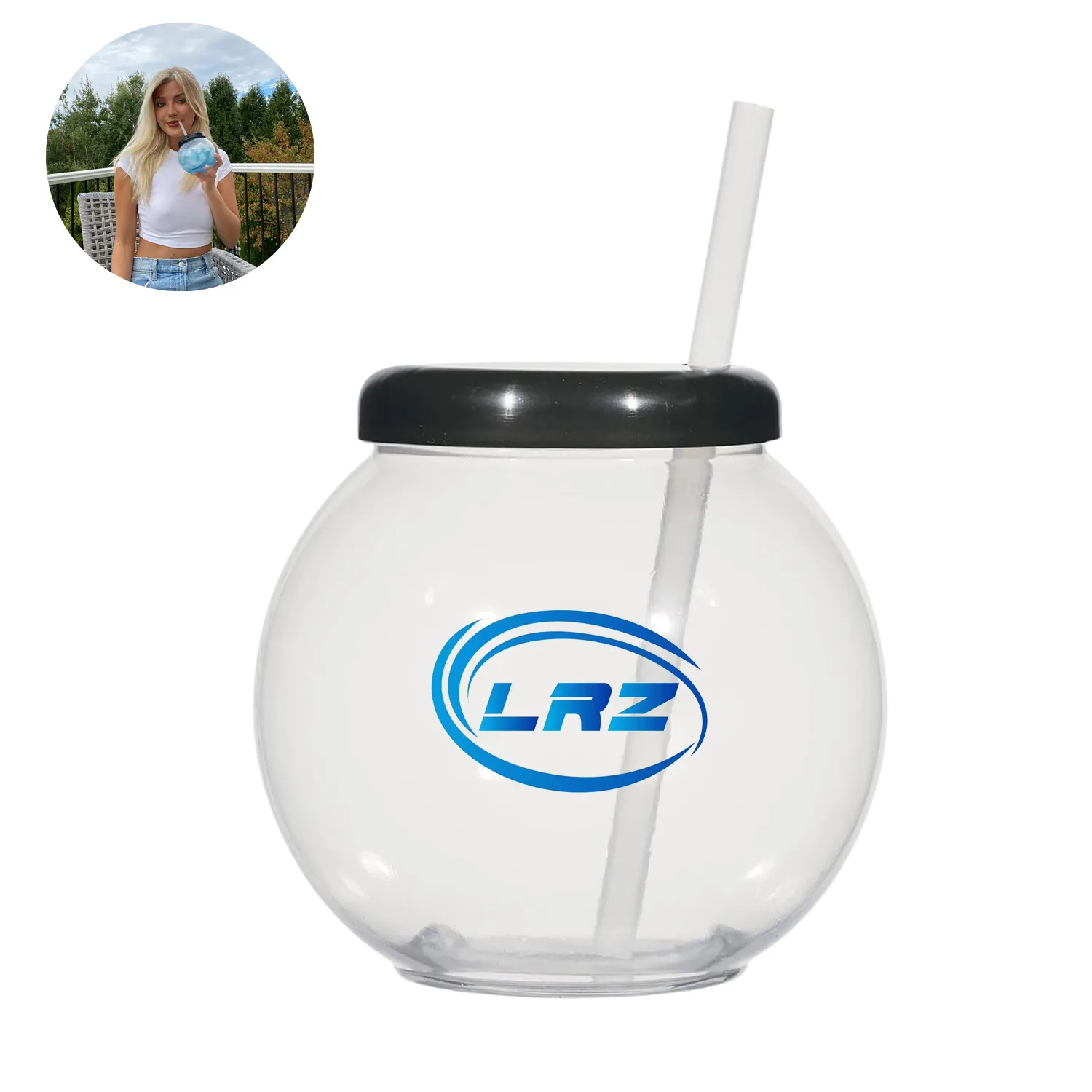 Clear Plastic Fish Bowls With Lids and Straws- 20 OZ 2