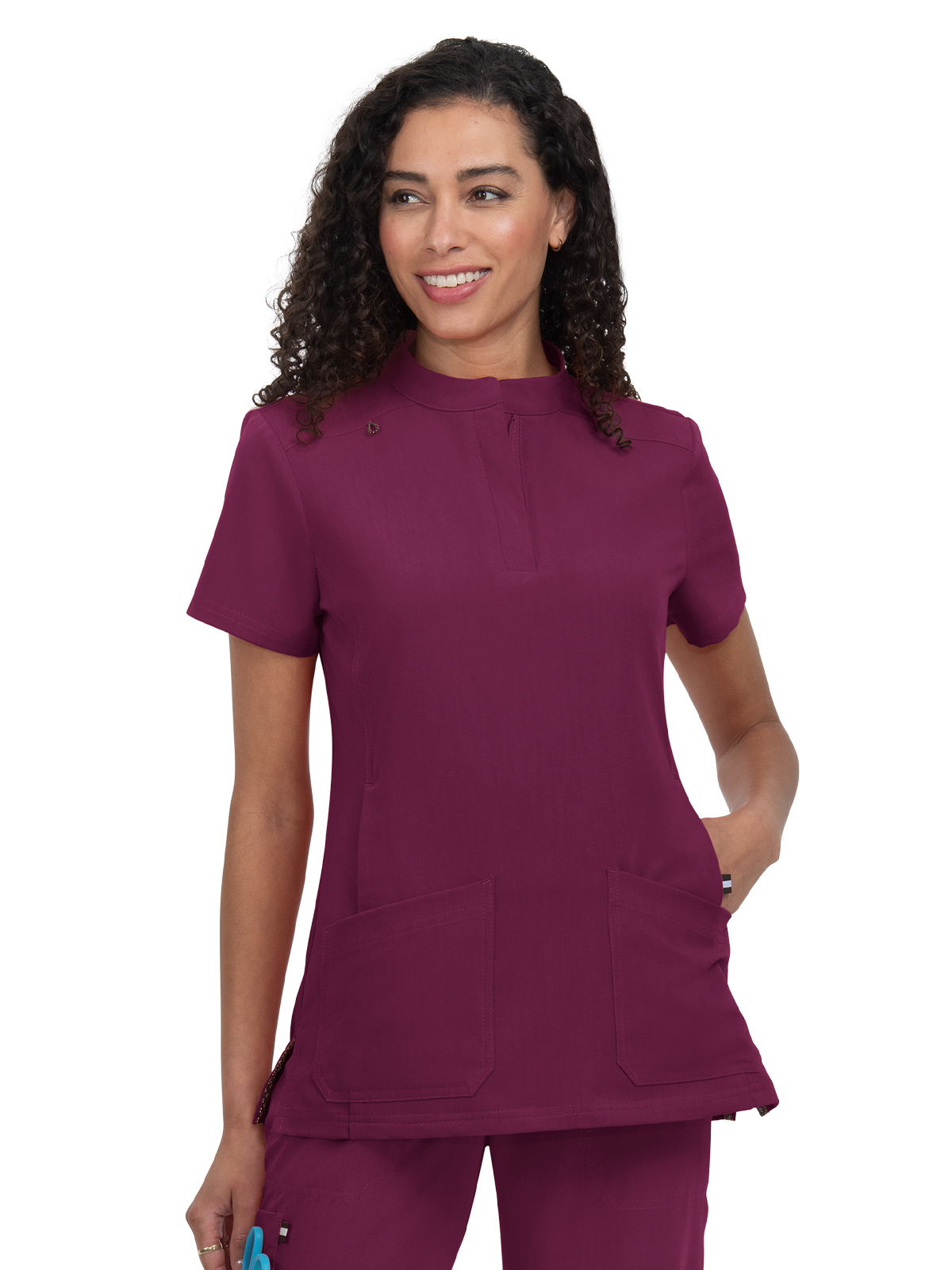 koi - Next Gen - Women's Four-Pocket Zipper-Neck Mandarin Collar Driven Top 18