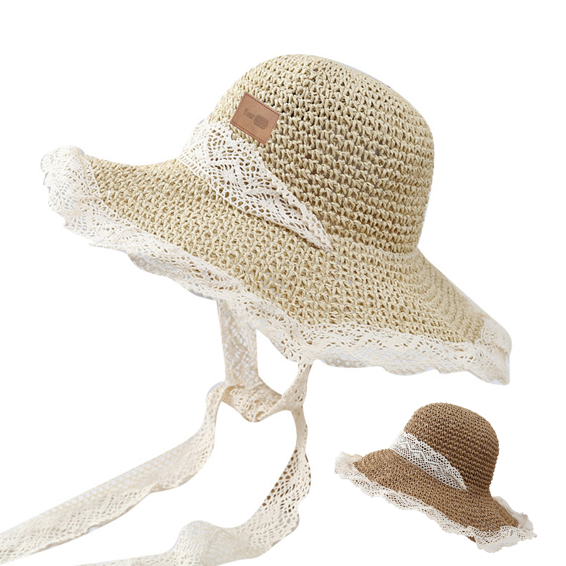 Jute Summer thin breathable lace cutout straw hat 1