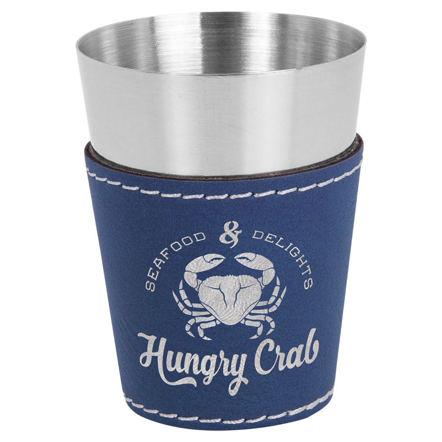 2 oz. Blue/Silver Leatherette & Stainless Steel Shot Glass 2
