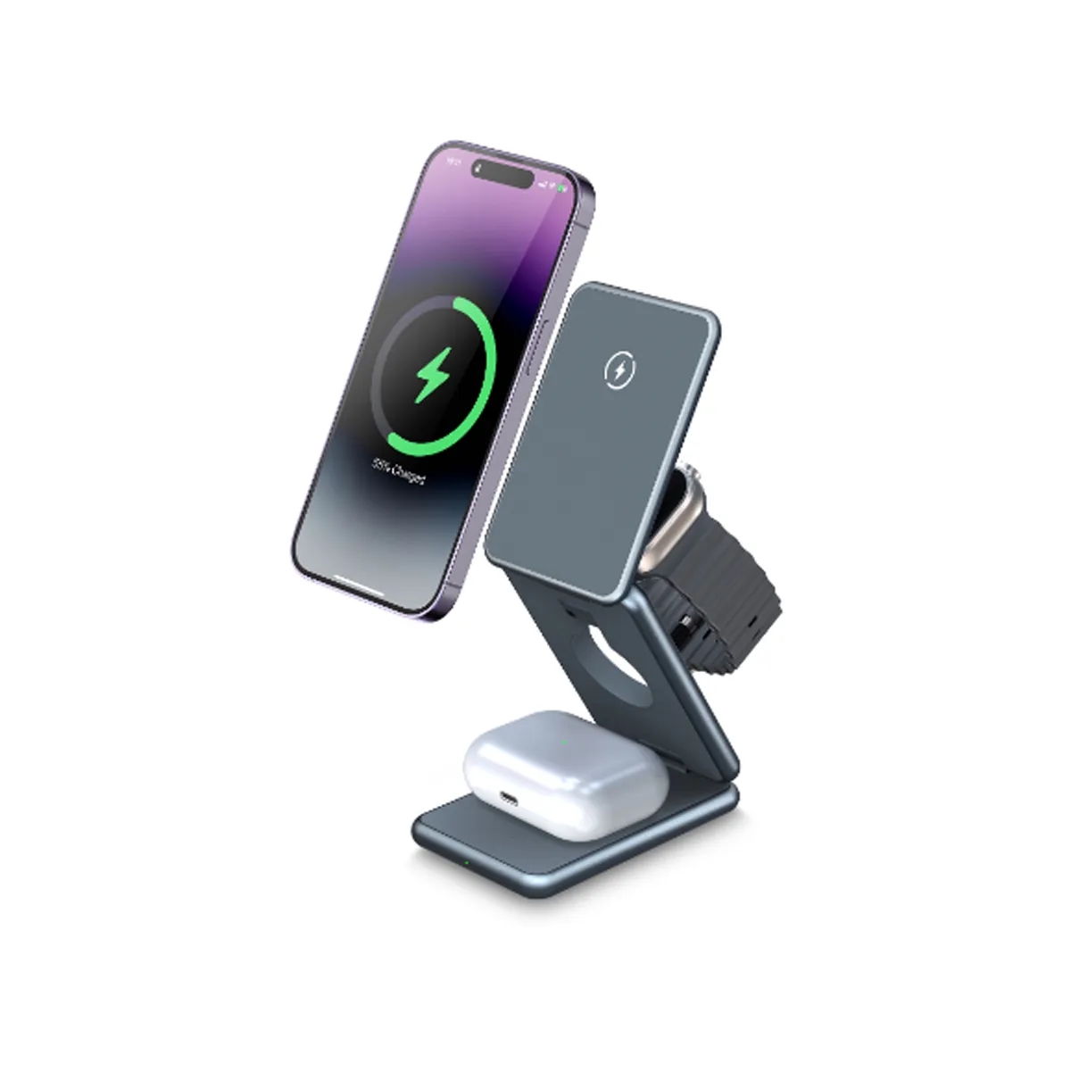 Foldable Wireless 3in1 Charger Works Multiple Apple Devices 3