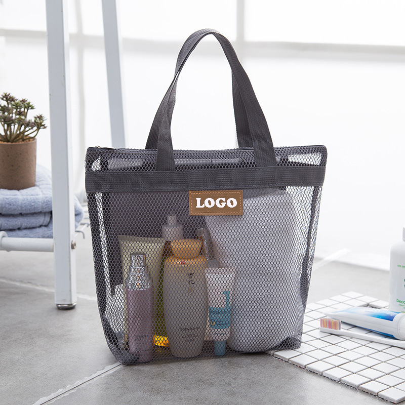 Mesh Beach Tote Bag W/ Zipper and Pockets, custom tote bag with logo imprint 2