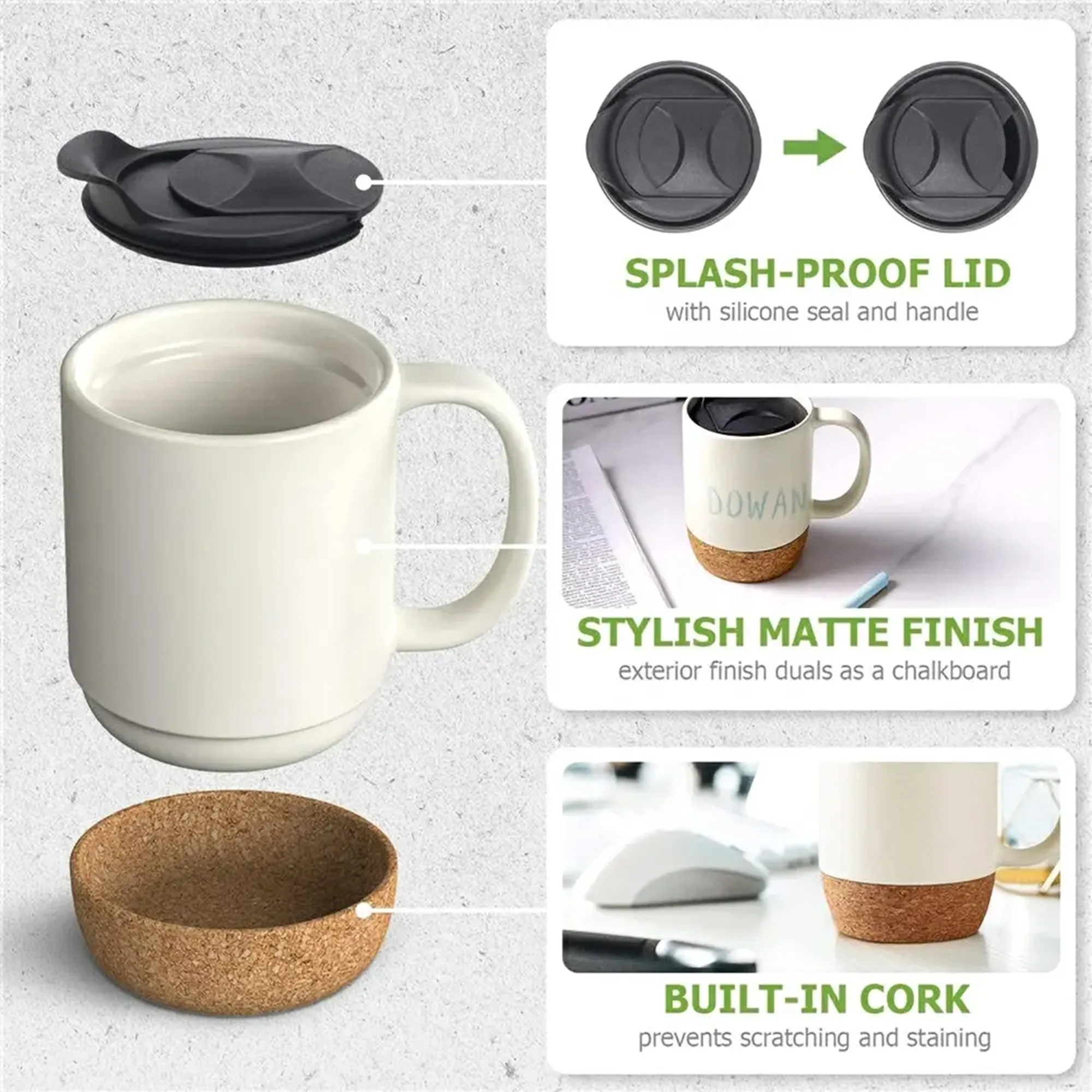 12oz Cork bottom ceramic mug Boshan 4.3" x3.4" 12