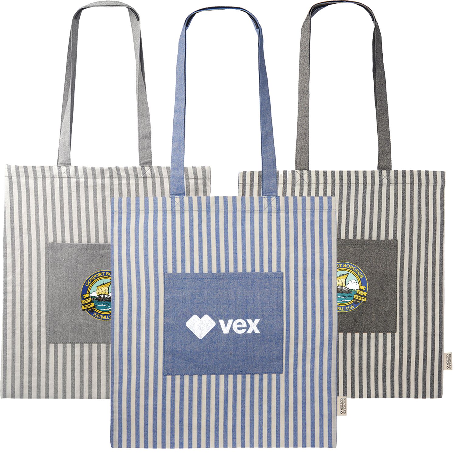 Eco-Friendly Striped Recycled Cotton Tote bags, custom tote bag with logo imprint 2