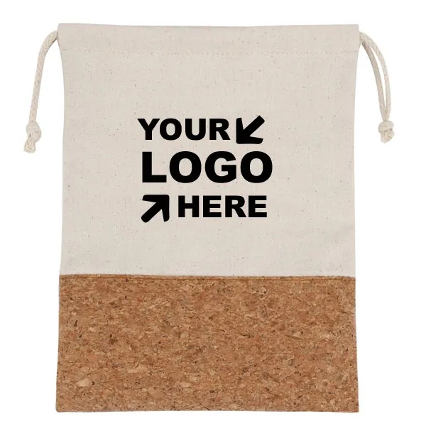 Promotional Cotton And Cork Drawstring Bag - 10" x 6" 3