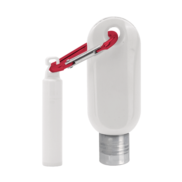 Custom 1.9 oz. SPF 50 Sunscreen with Carabiner and SPF 15 Lip Balm in White Tube with Hook Cap 10