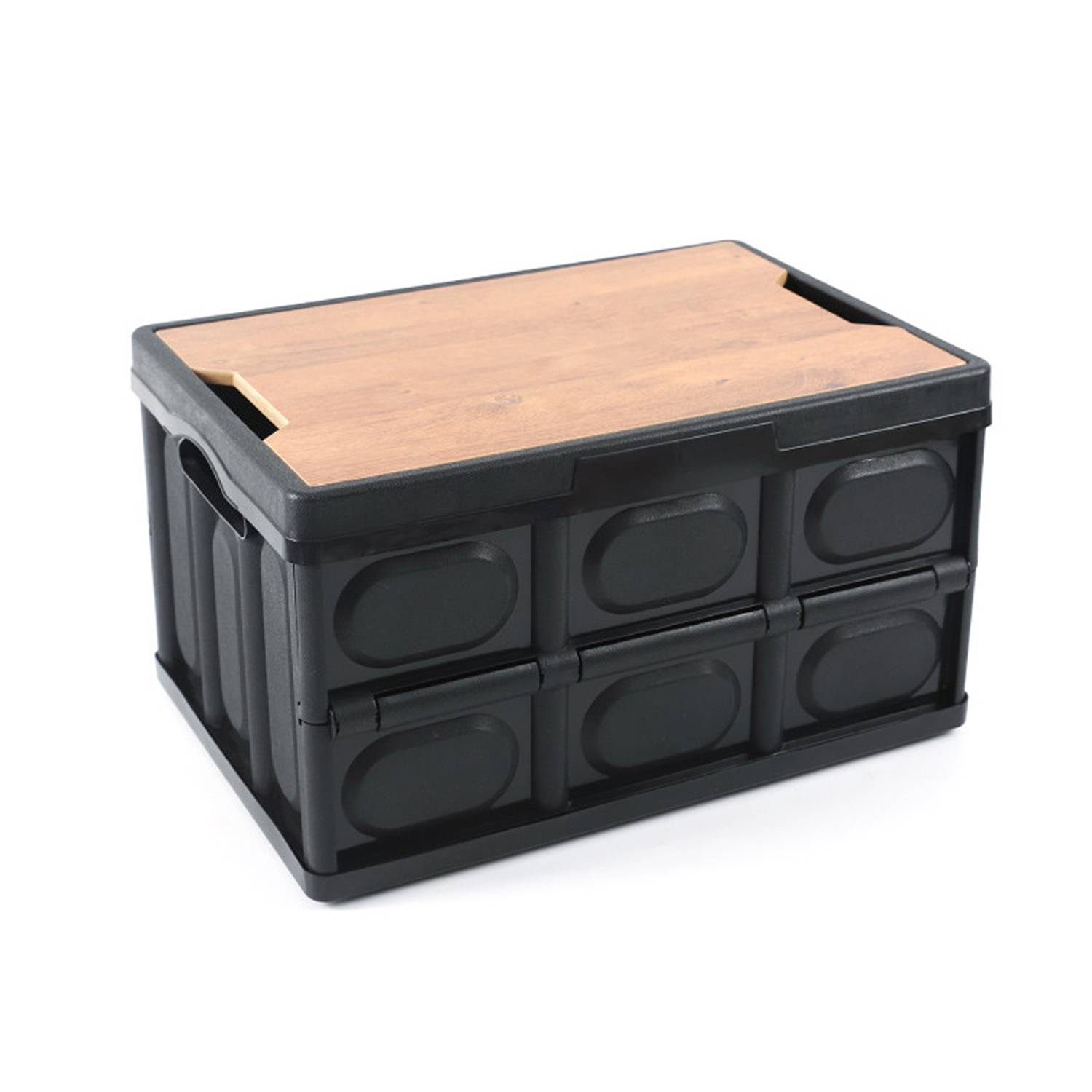 30L Collapsible Plastic Storage Box w/ Wooden Lid 3