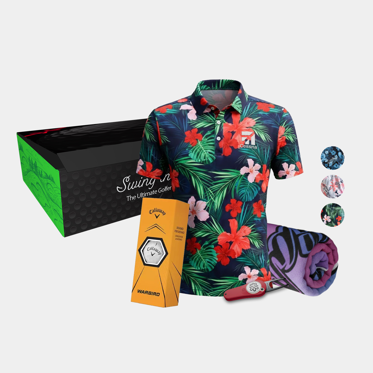 YATTA Golf® Blossom Men's Polo Shirt, Towel, Srixon® Golf Balls & Pitchfix® Icon Divot Tool Gift Set 5