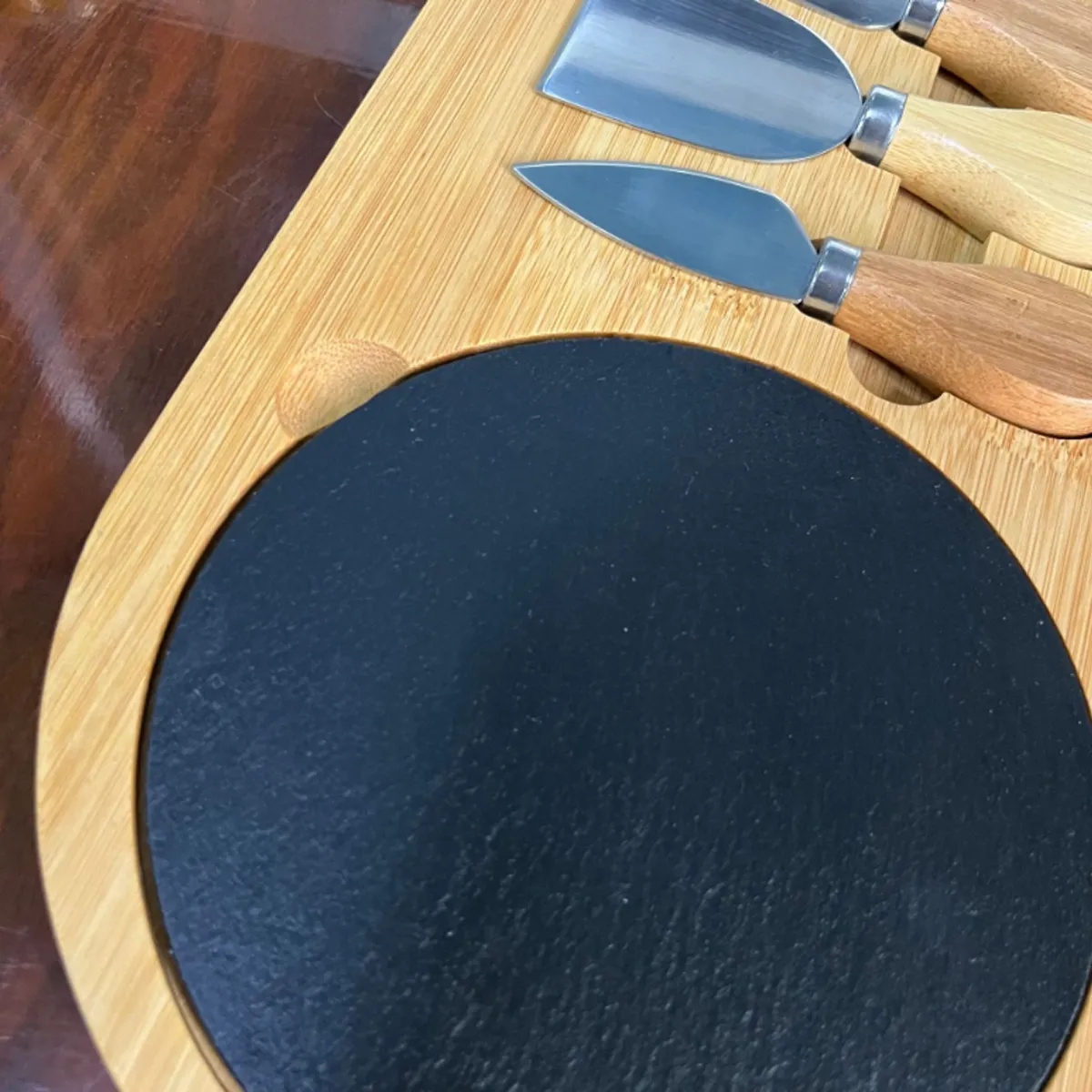 Bamboo Cheese Board Set w/ Slate & 3 Knives Party Home 5