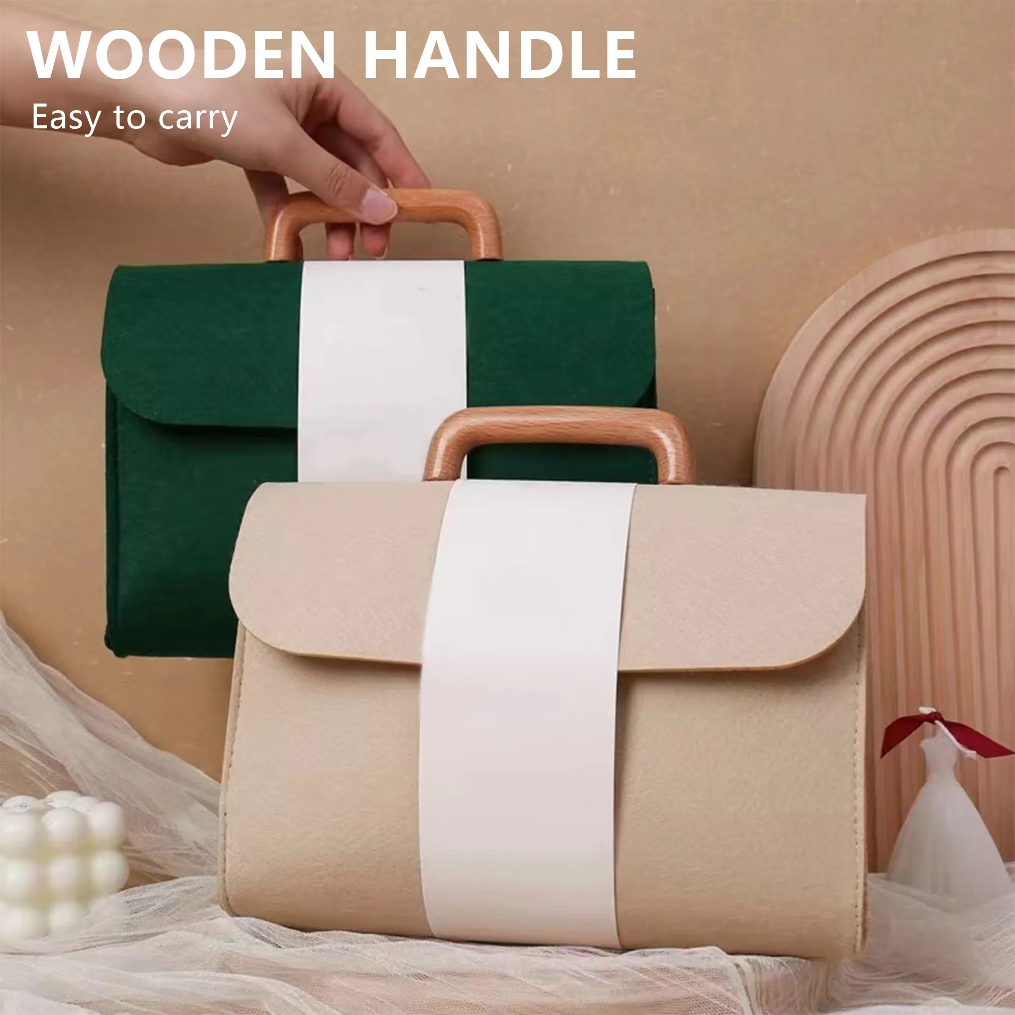 Felt Tote Bag With Wooden Handles 6