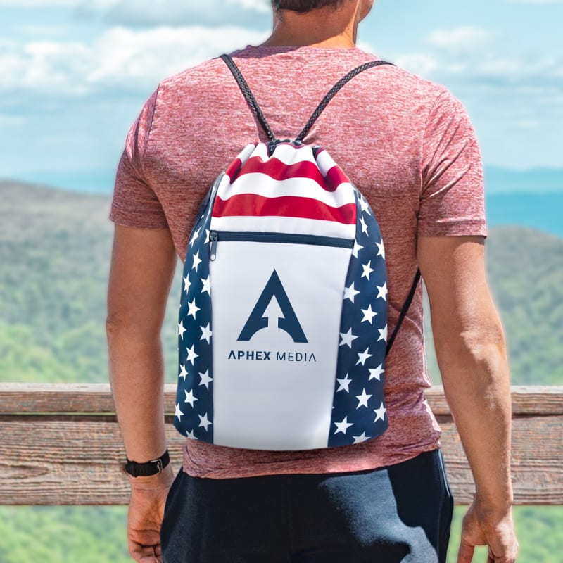 Custom American Flag Drawstring Tote Bags 6