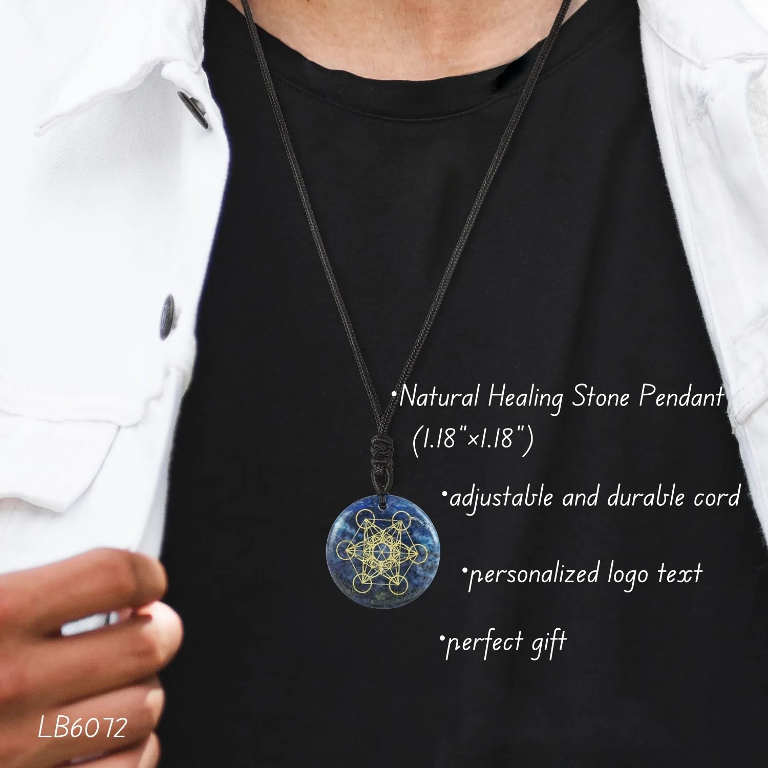 Engraved Natural Stone Necklace Energy Healing Jewelry 5