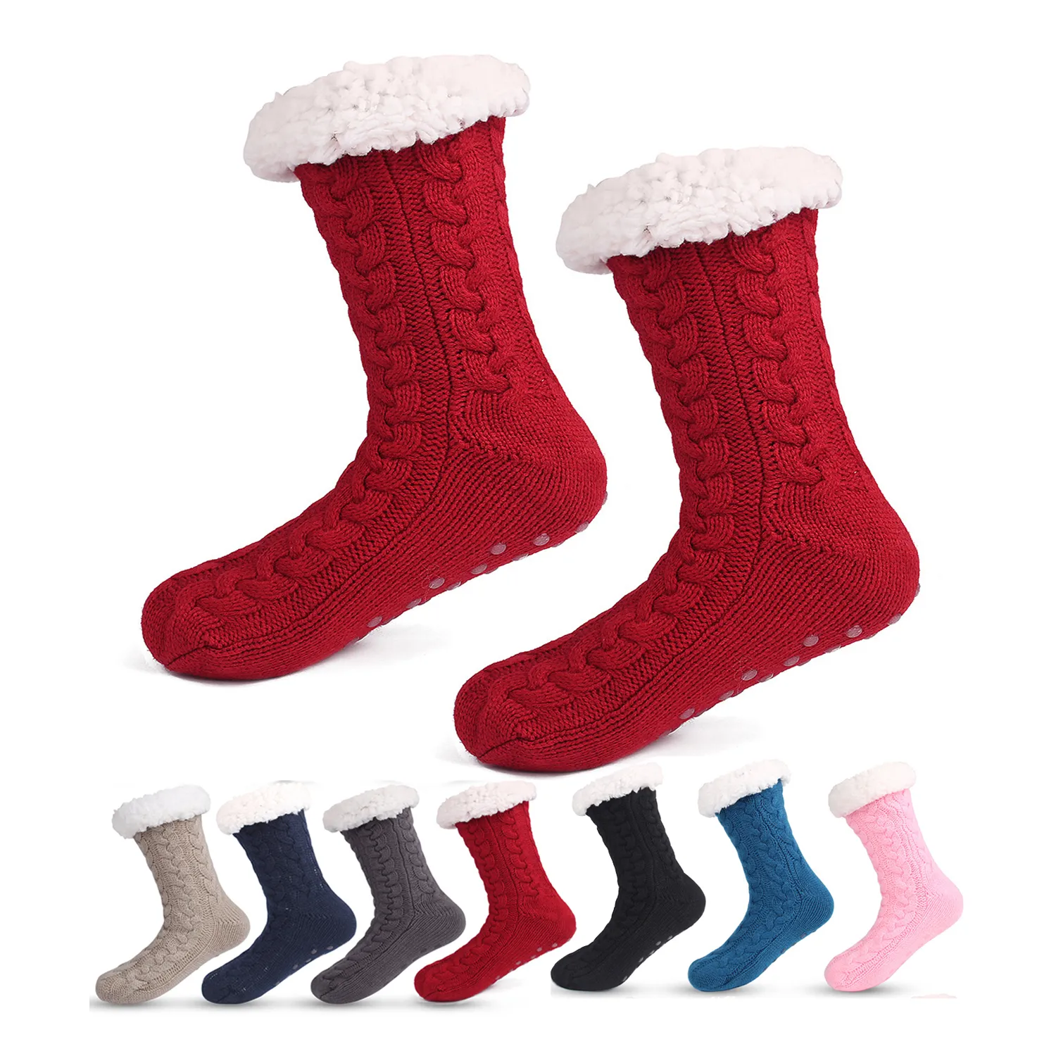Cozy Fuzzy Fleeced Lined Socks With Grippers 4