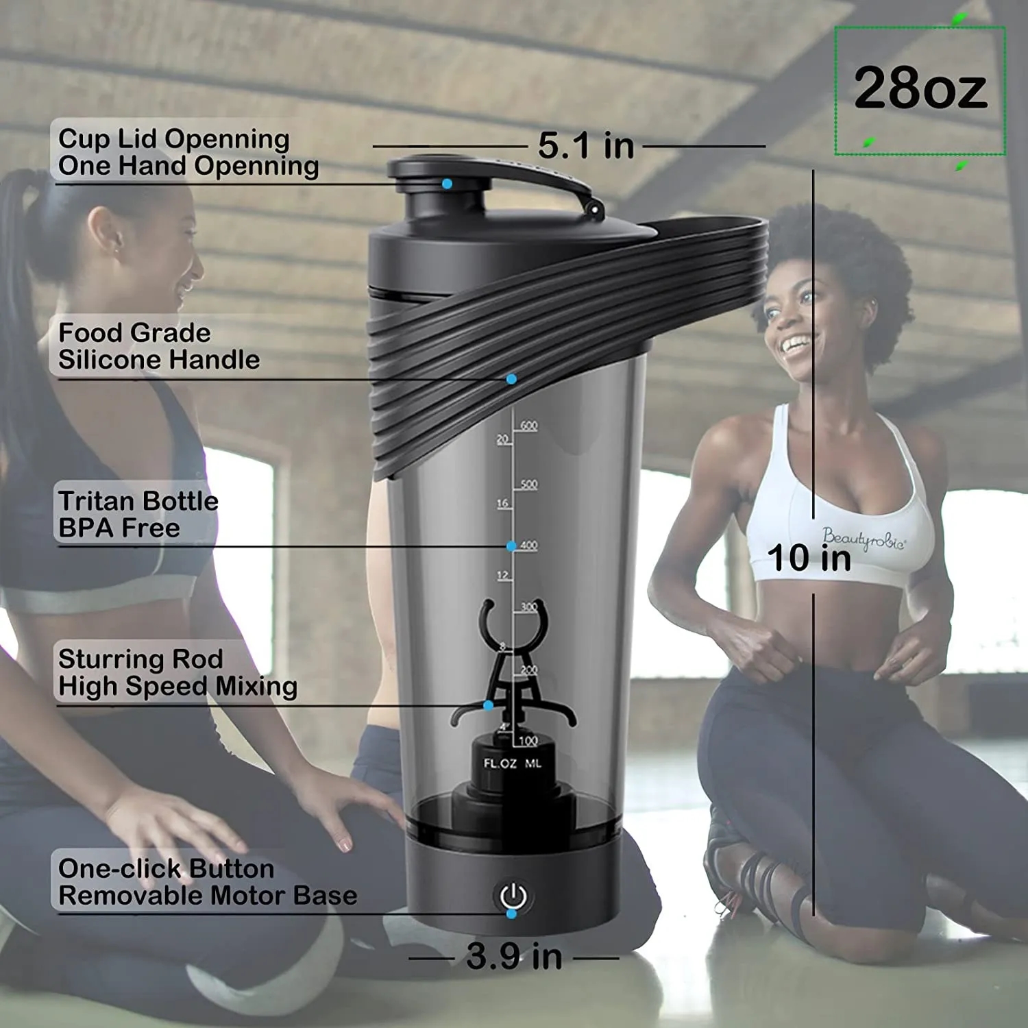 28oz Electric Shaker Bottle With Slicone Handle 7