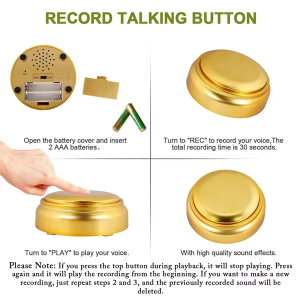 Golden Recordable Easy Talking Button 6