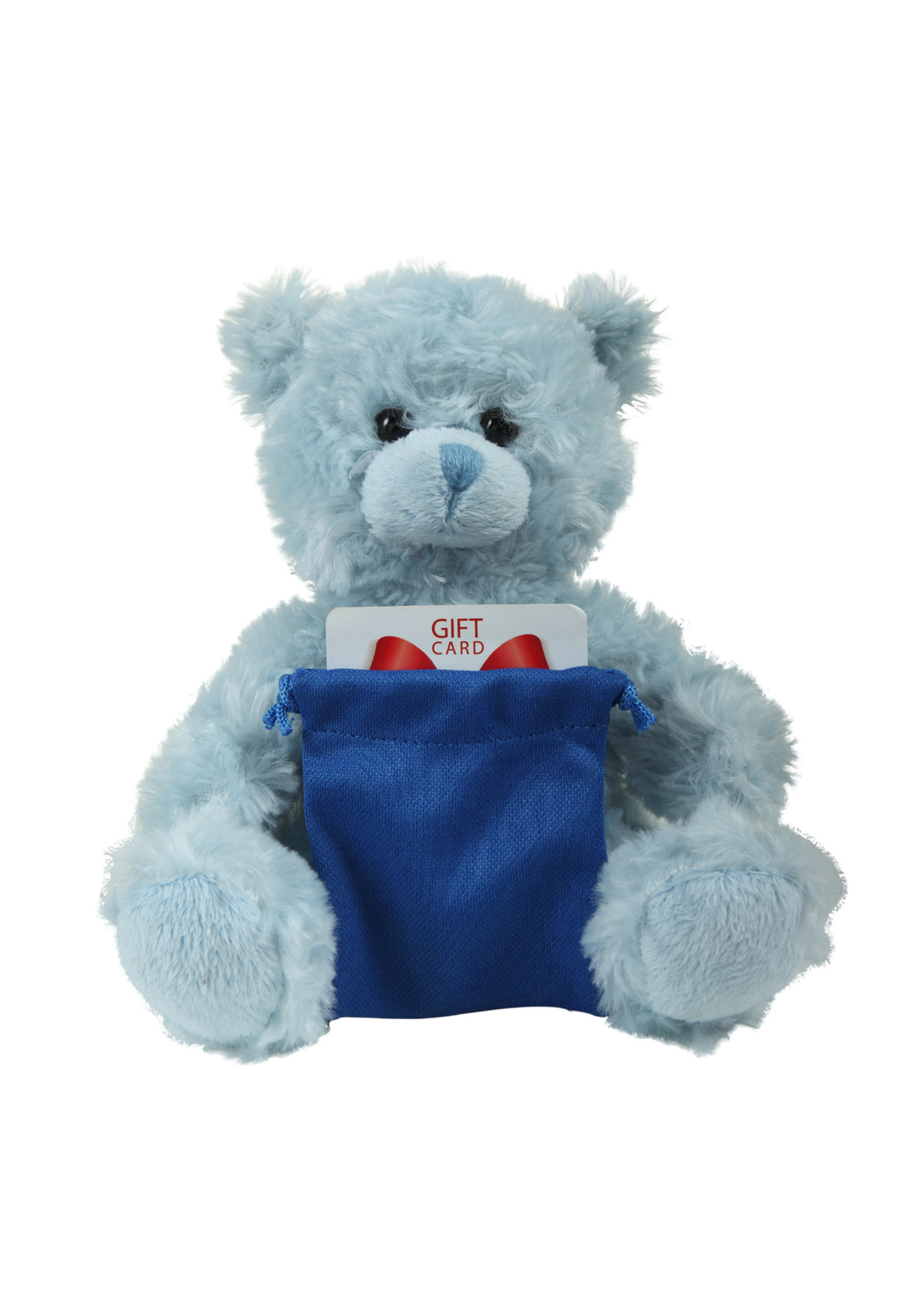 soft plush Blue Curly Sitting Bear with gift card sack 5