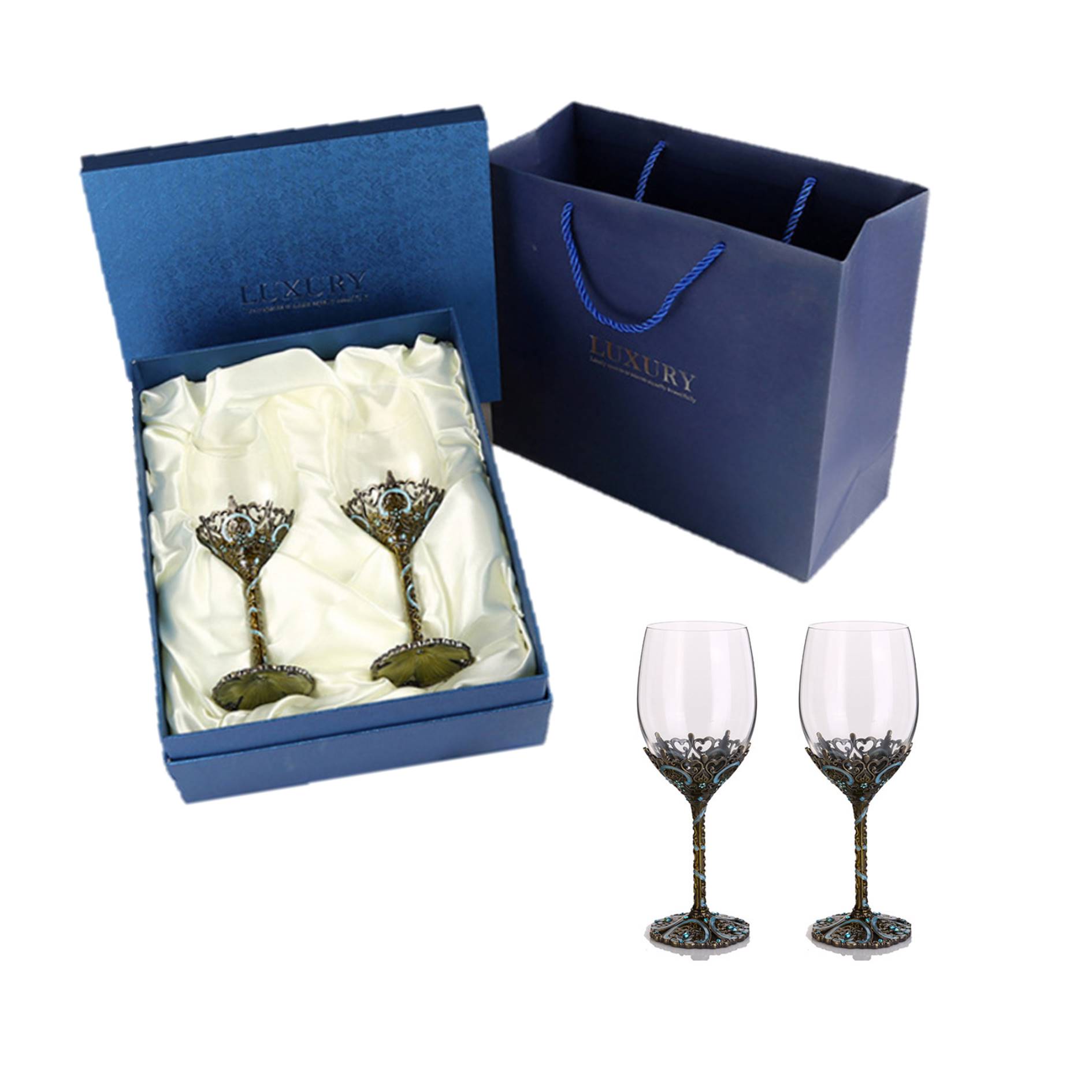 Crystal Enamel Wine Glass Goblet Gift Box 2
