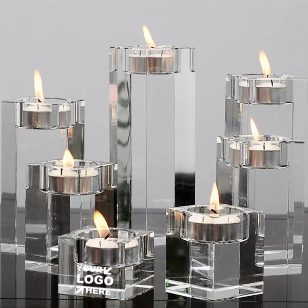 Engraved Square Crystal Tealight Candle Holders 10