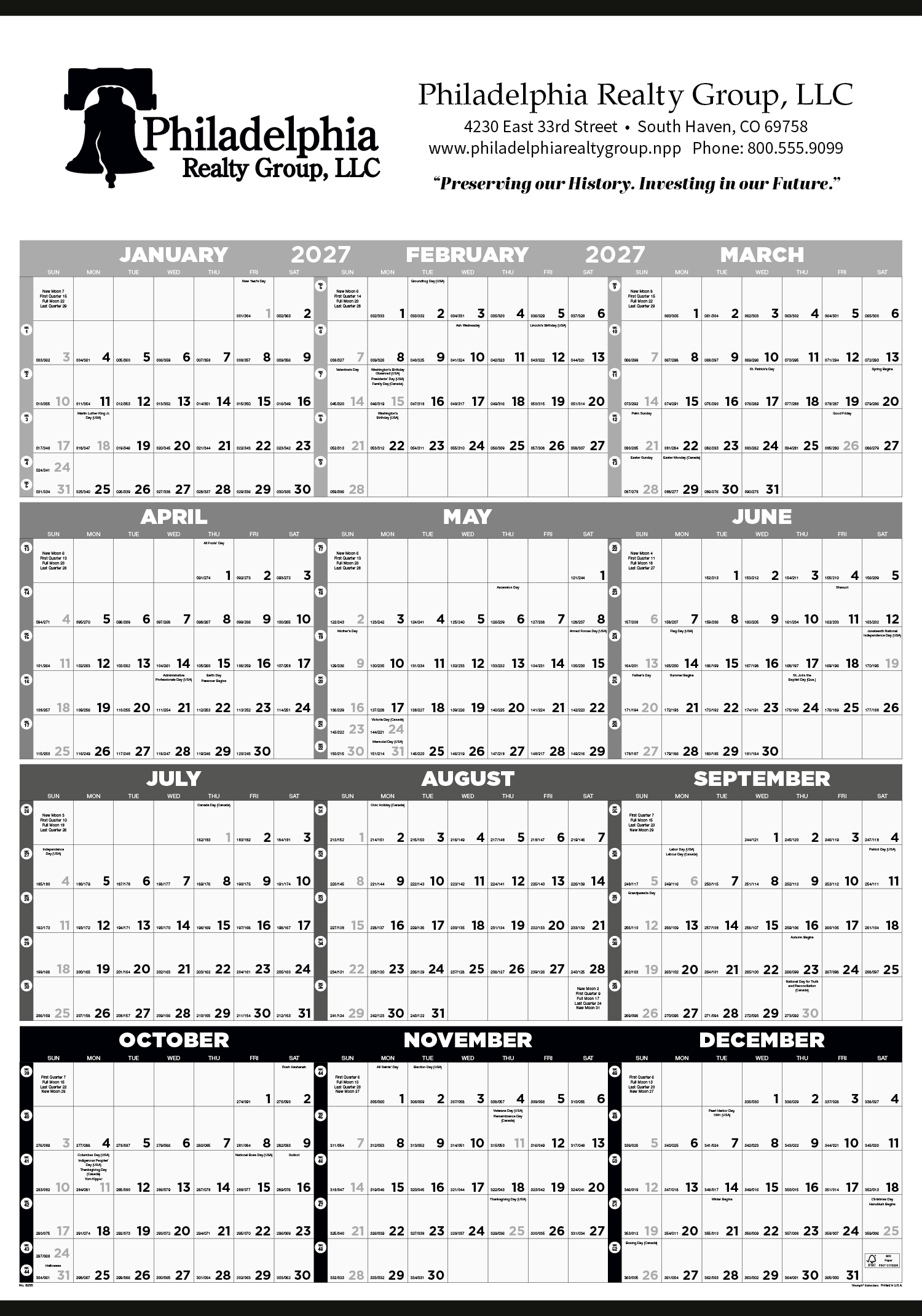 Triumph® Calendars Black & White Time Management Span-A-Year Non-Laminated Calendar 5