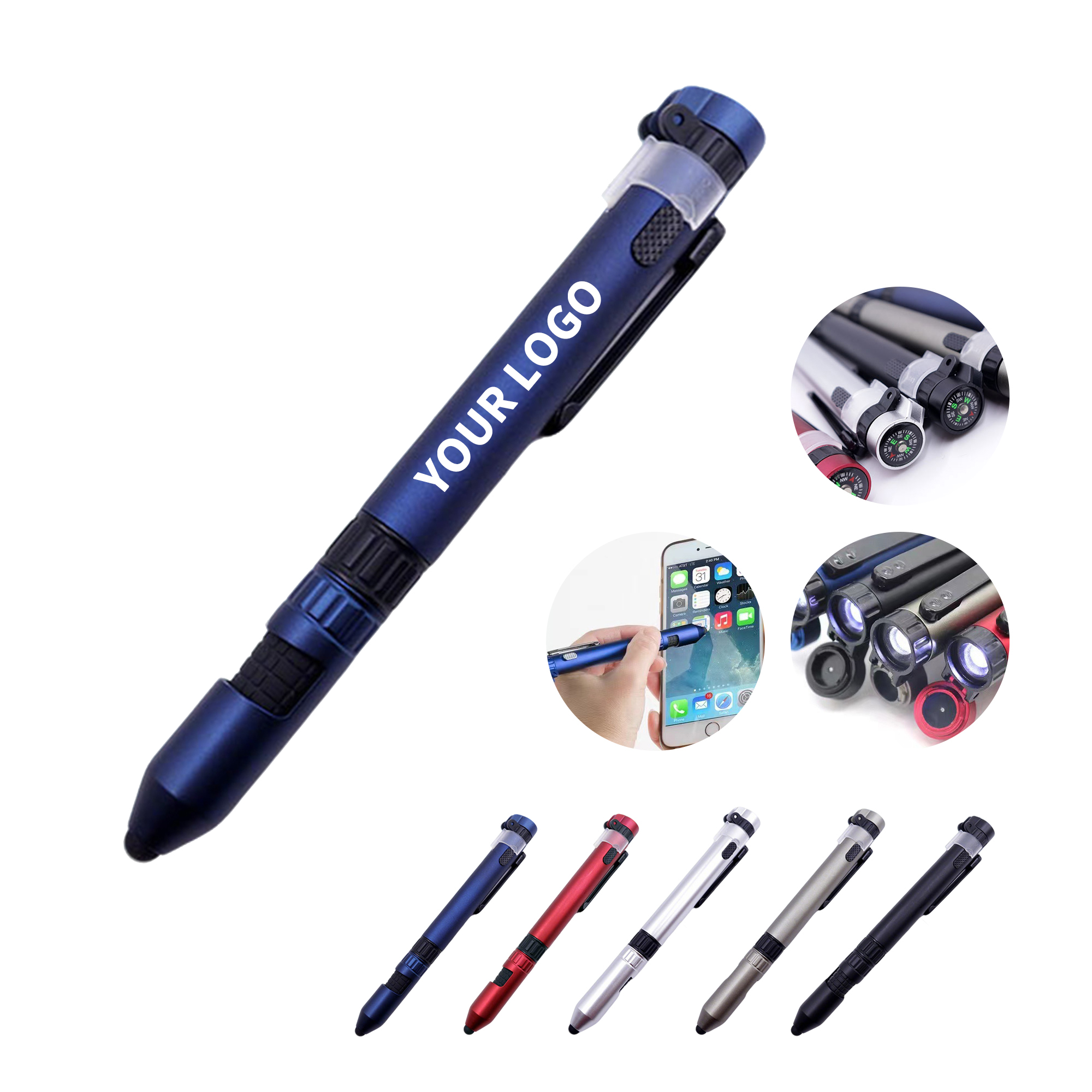 Six In One Tool Pen With Compass Screwdriver Stylus 6" Length X 0.6" Width 1