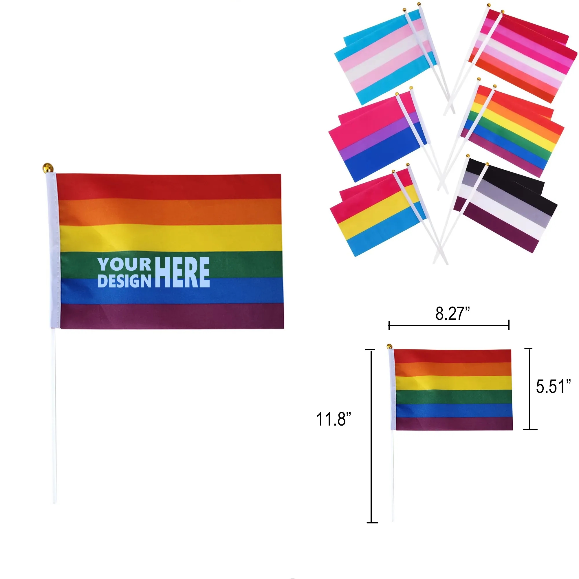 5X8 Inch Full Color Small Hand Held Stick Flag MOQ100 1