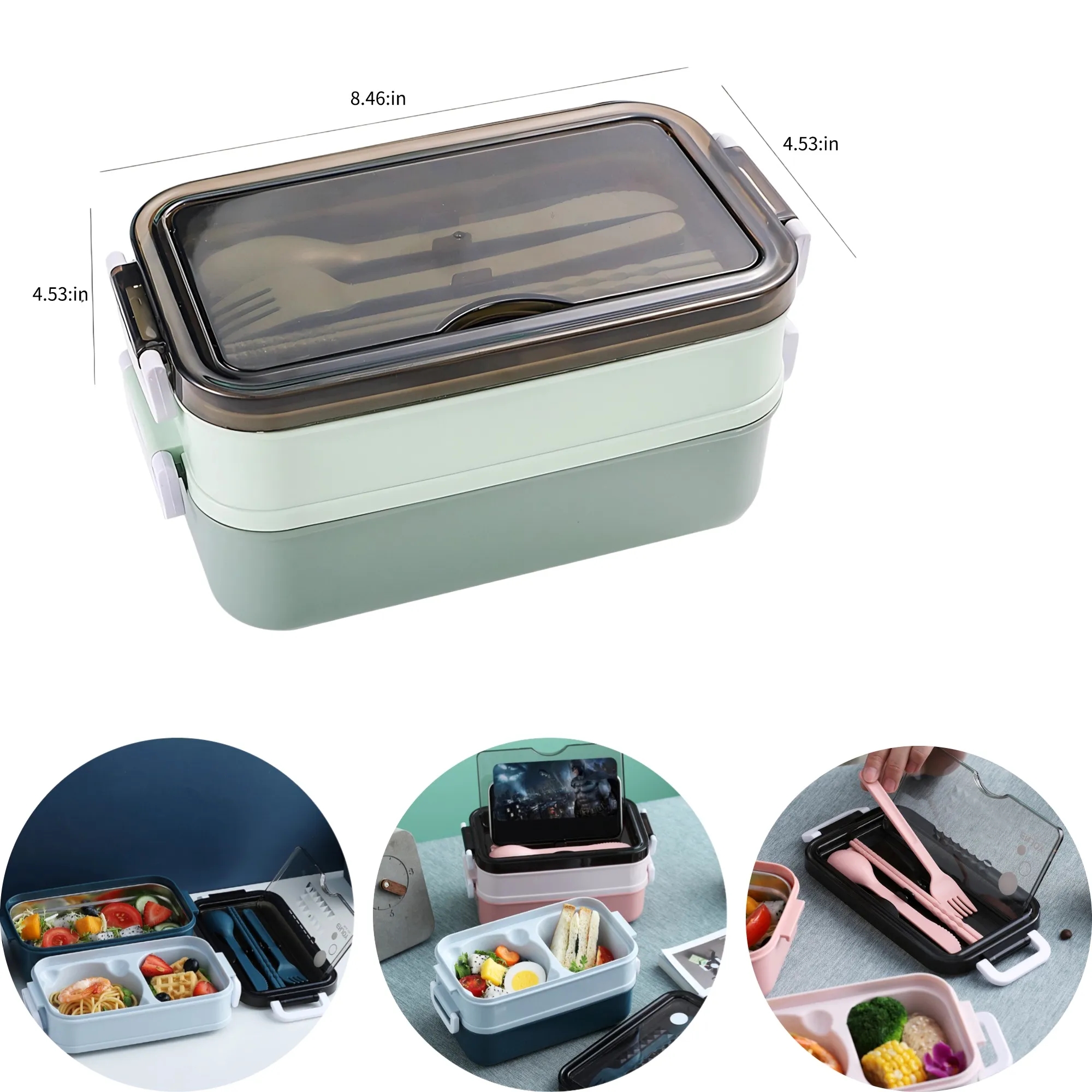 Double-layer Portable Insulated Lunch Box, Microwave-safe 3