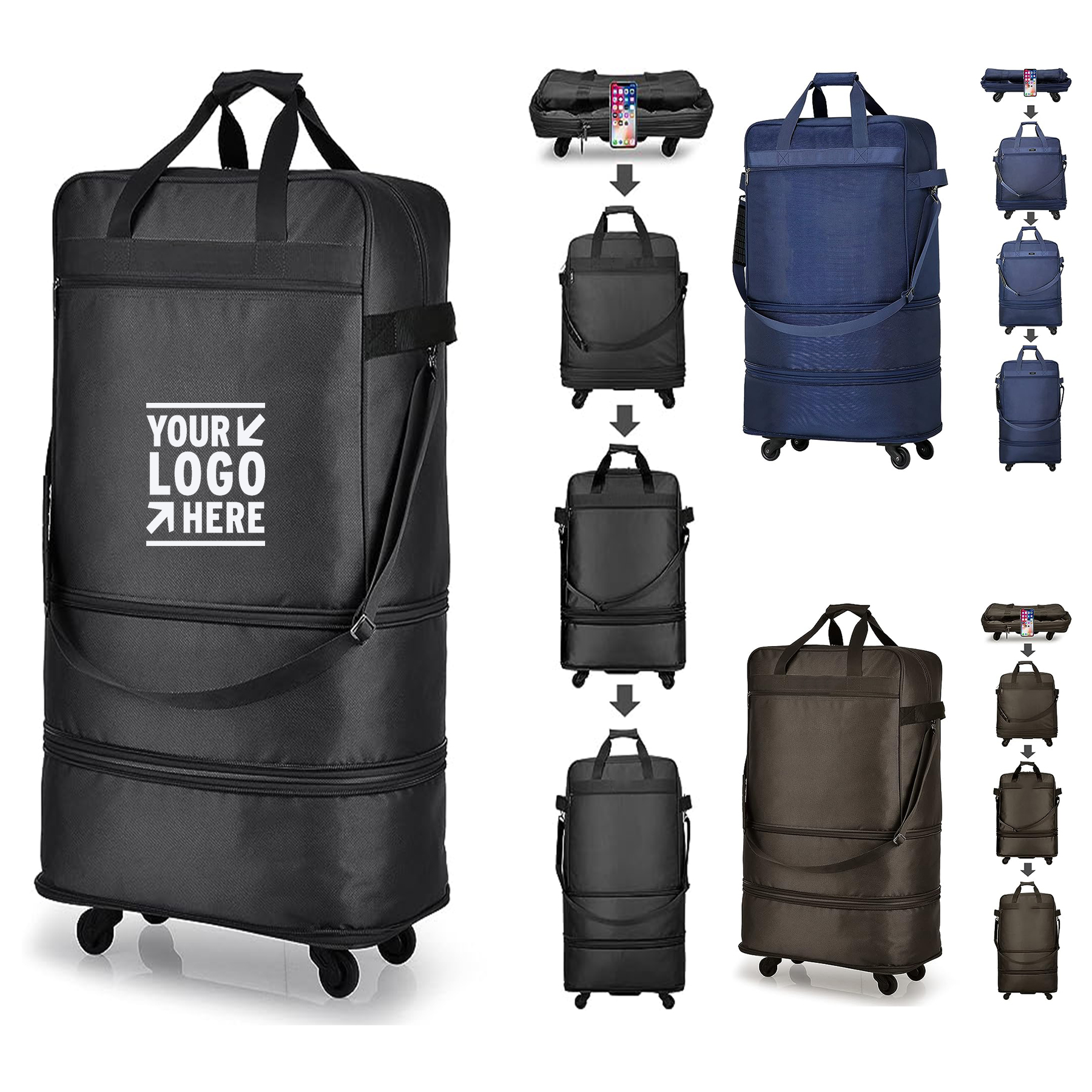 Men Women Suitcase Collapsible Rolling Travel Expandable Foldable Luggage Duffel Bag 2
