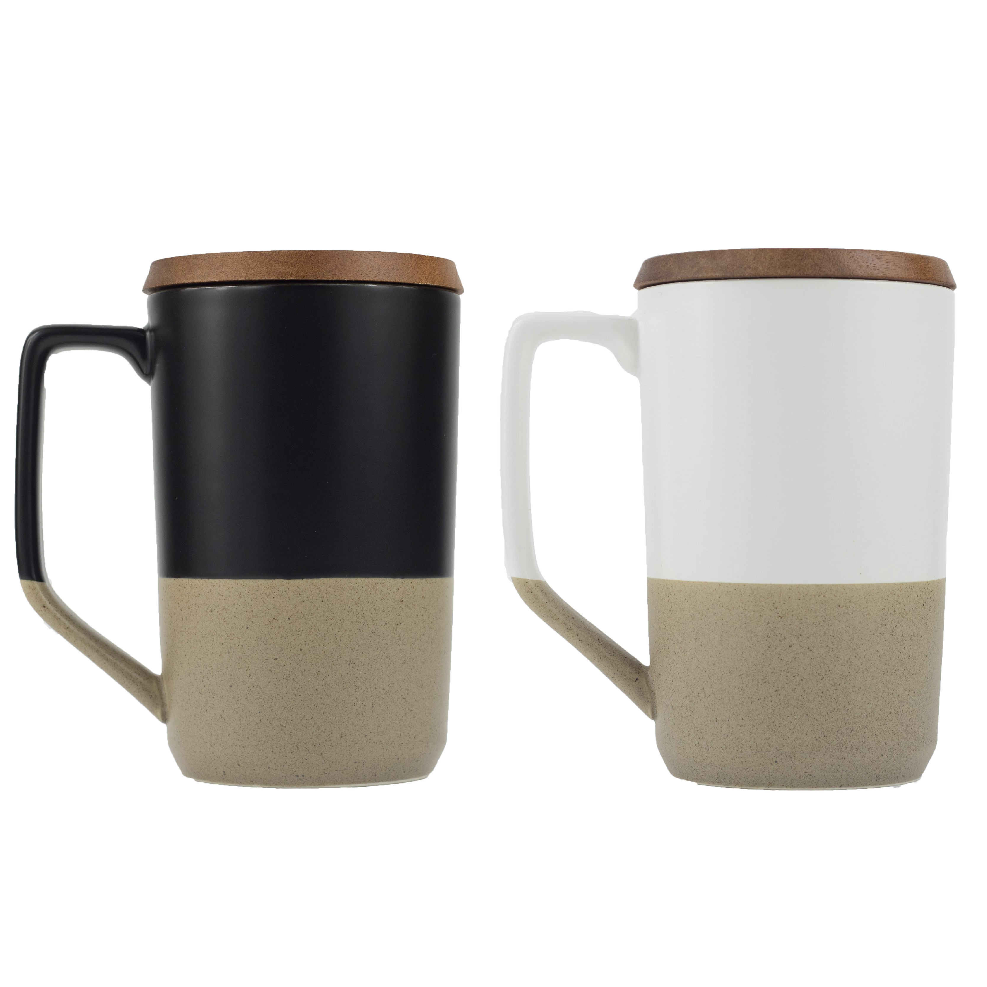 Concord 15oz 2-Toned Ceramic Mug with Wood Lid (Black) 6