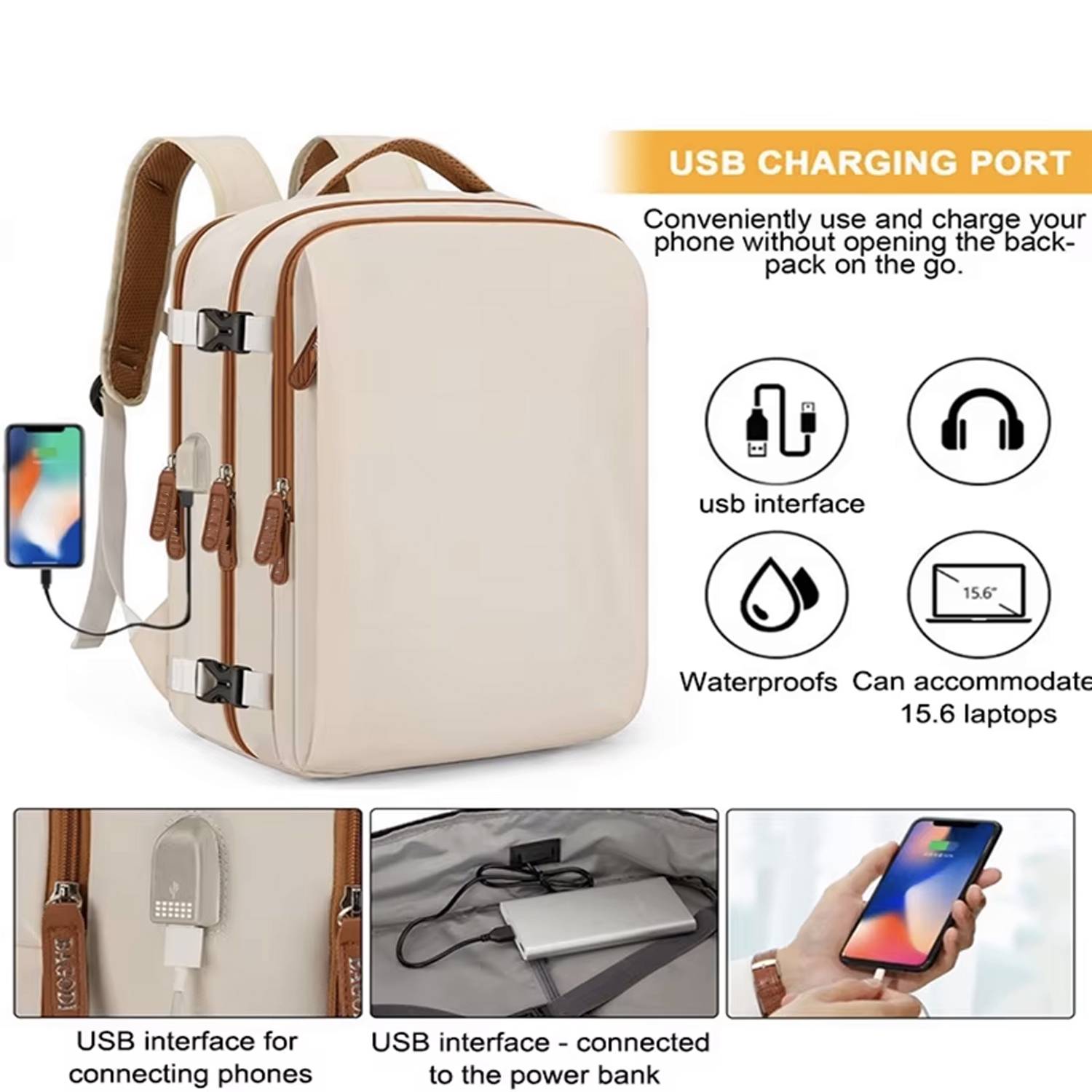 Expandable Large Oxford Travel Backpack w/ USB Port 6