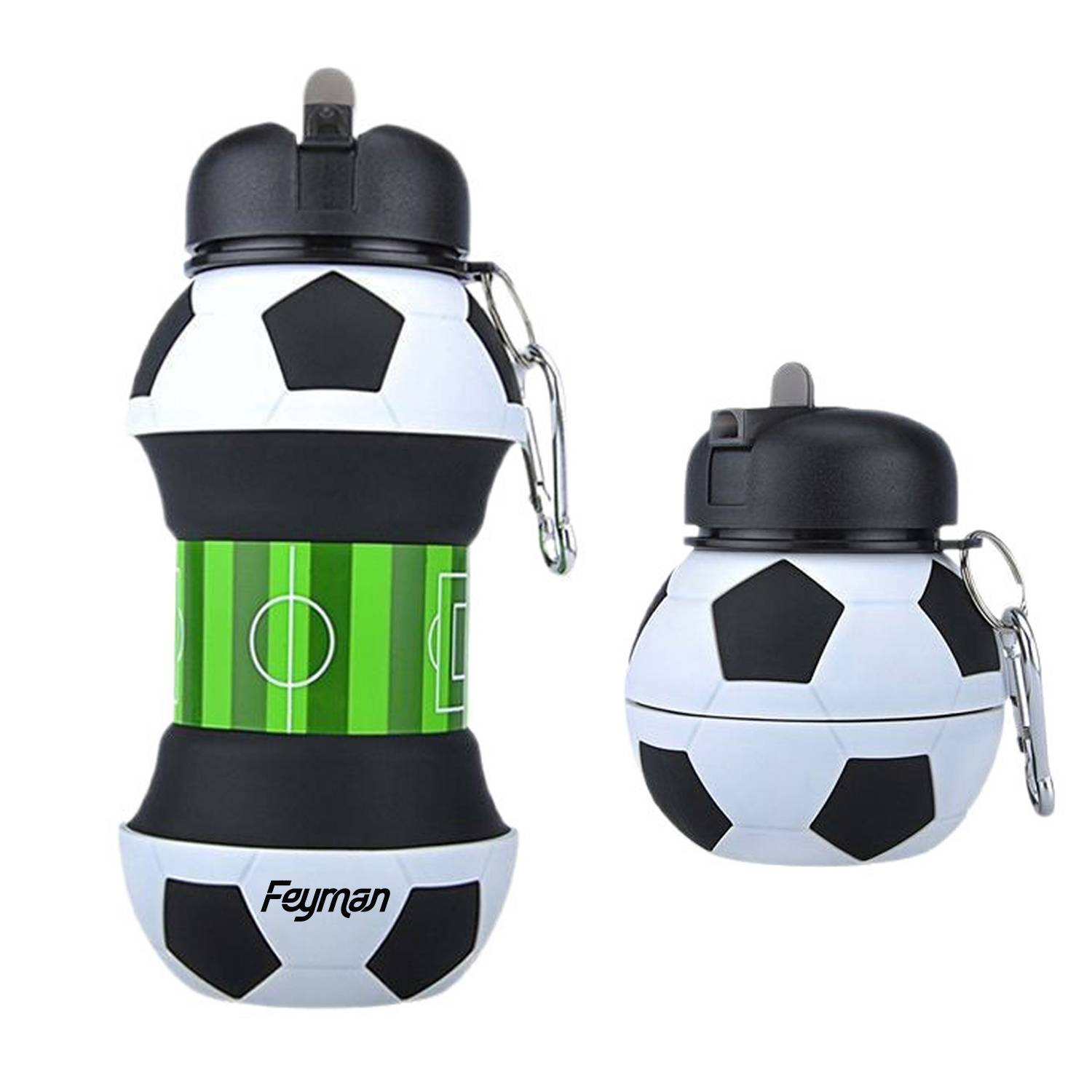 20oz Collapsible Silicone Soccer Water Bottle w/ Carabiner 2