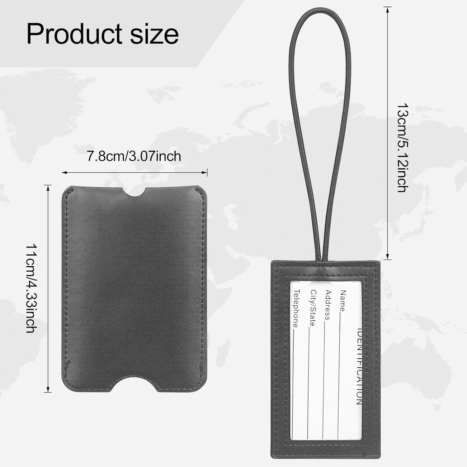 Pu Leather Luggage Tag W/ Strap 2