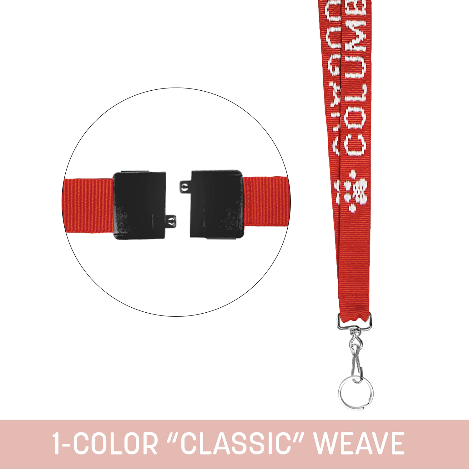 3/4" Woven Lanyard w/ Swivel Snap & Split Ring & Breakaway - "Classic" Weave 1