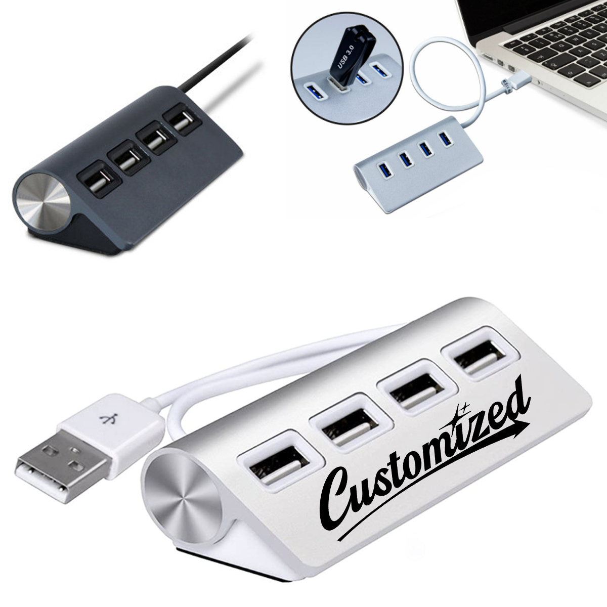 Aluminum 4-Port USB Hub with Angled Design and Custom Logo 1