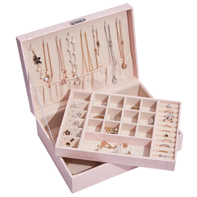 2-Layer PU Jewelry Organizer Box with Lock & Mirror / Hook 15