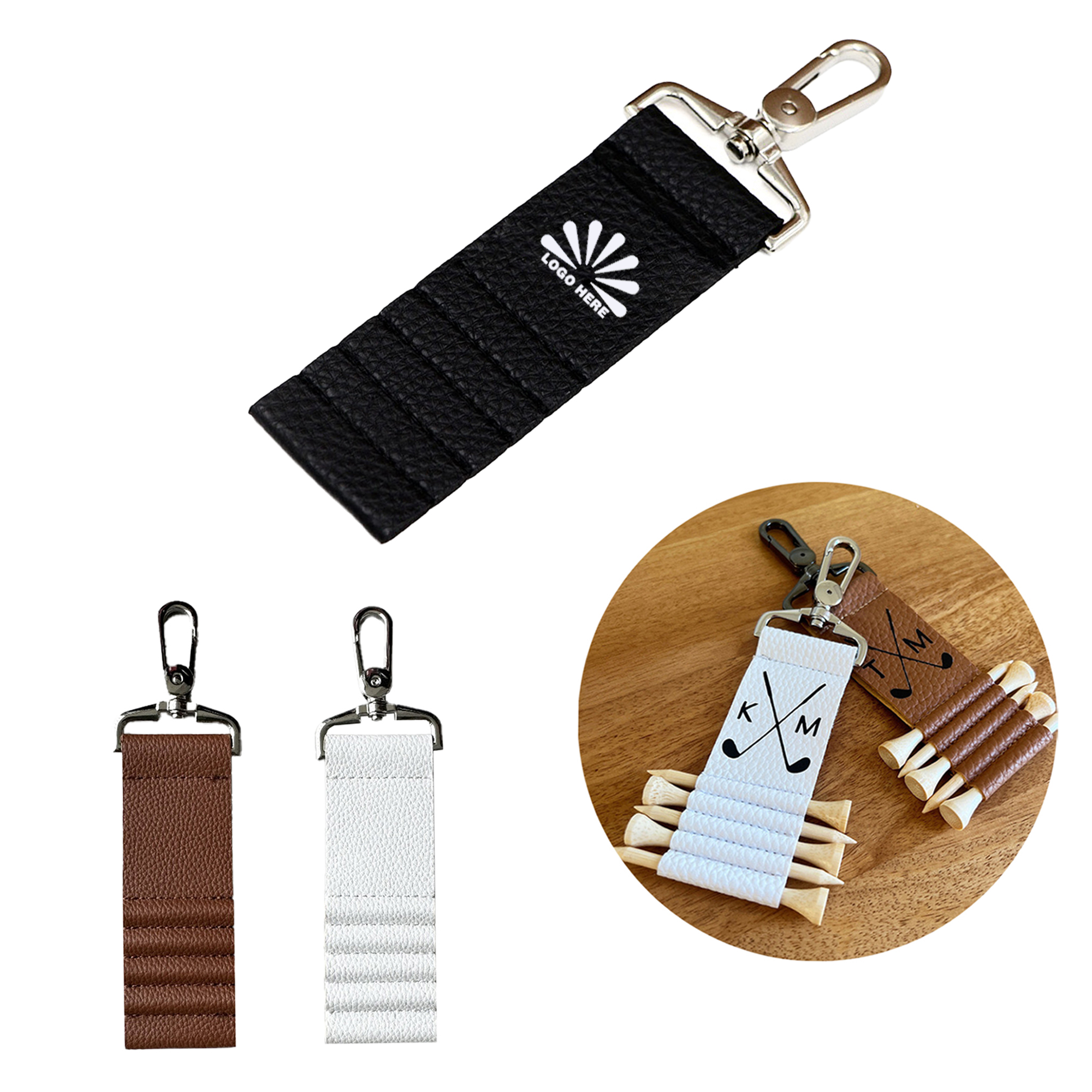 Golf Tee Holder Leather Case with Metal Hook 2