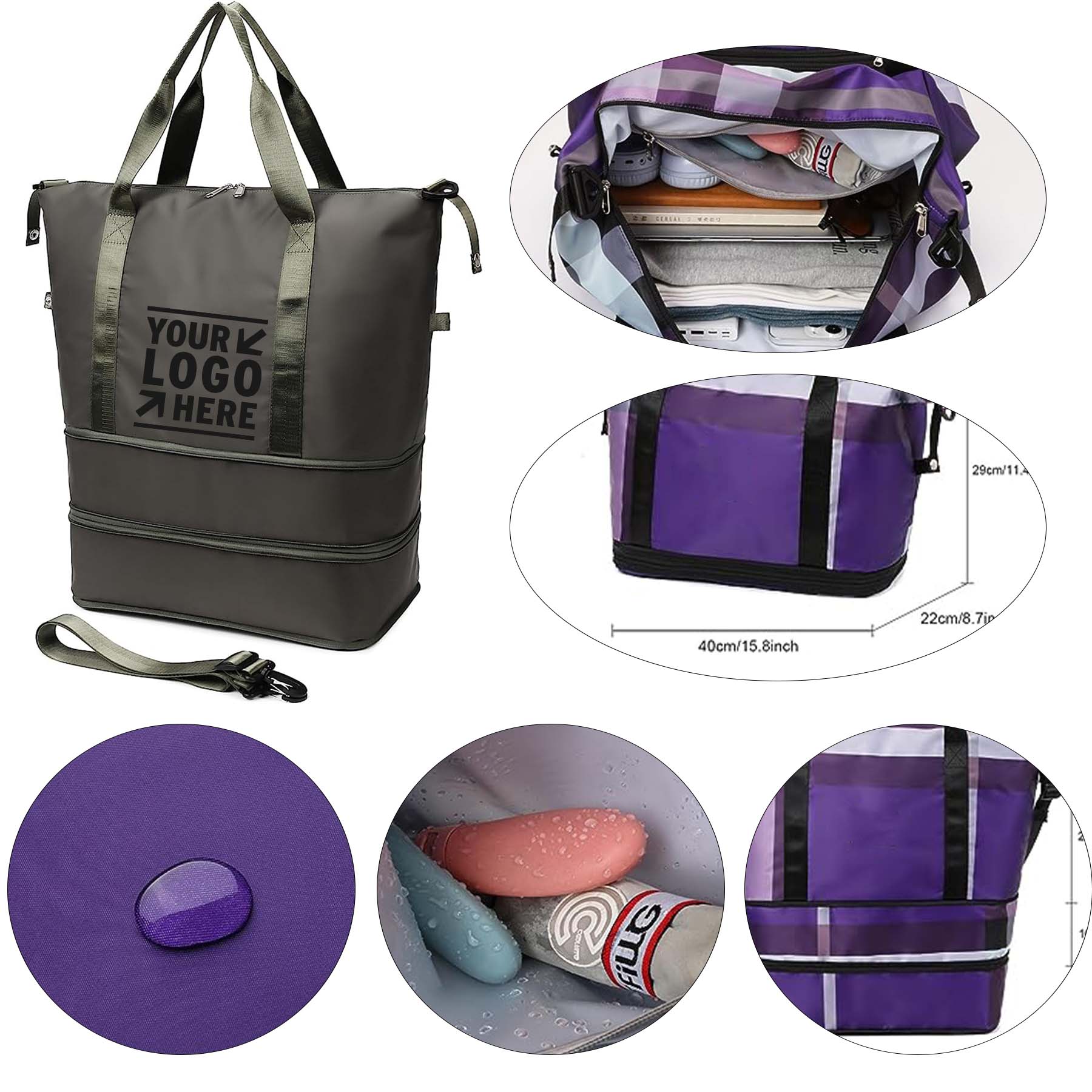Women Carry On Expandable Travel Duffle Weekender Overnight Shoulder Gym Tote Dry Wet Separation Bag