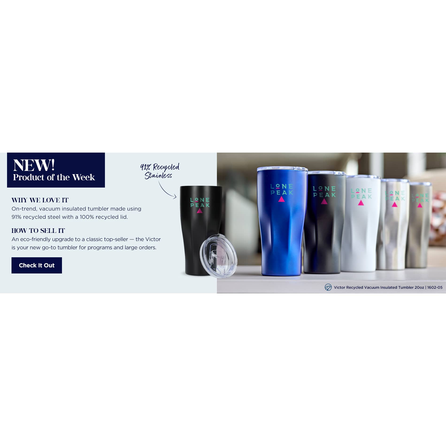 Victor Recycled Vacuum Insulated Tumbler 20oz 6