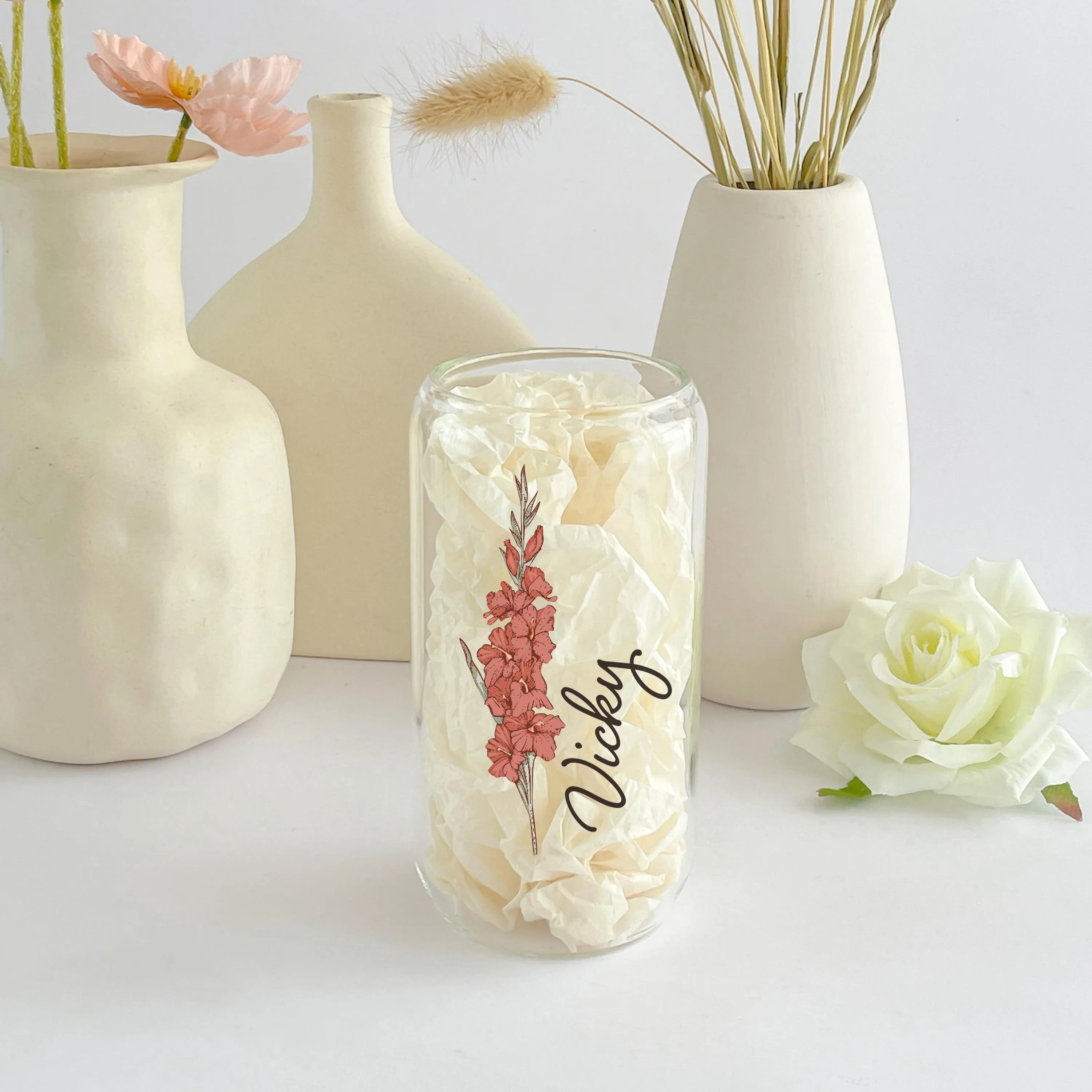 Personalized Birth Flower Tumbler With Name 8