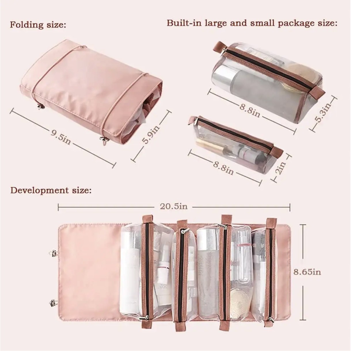 4 in 1 Detachable Nylon Hanging Makeup Roll-up Bag 3