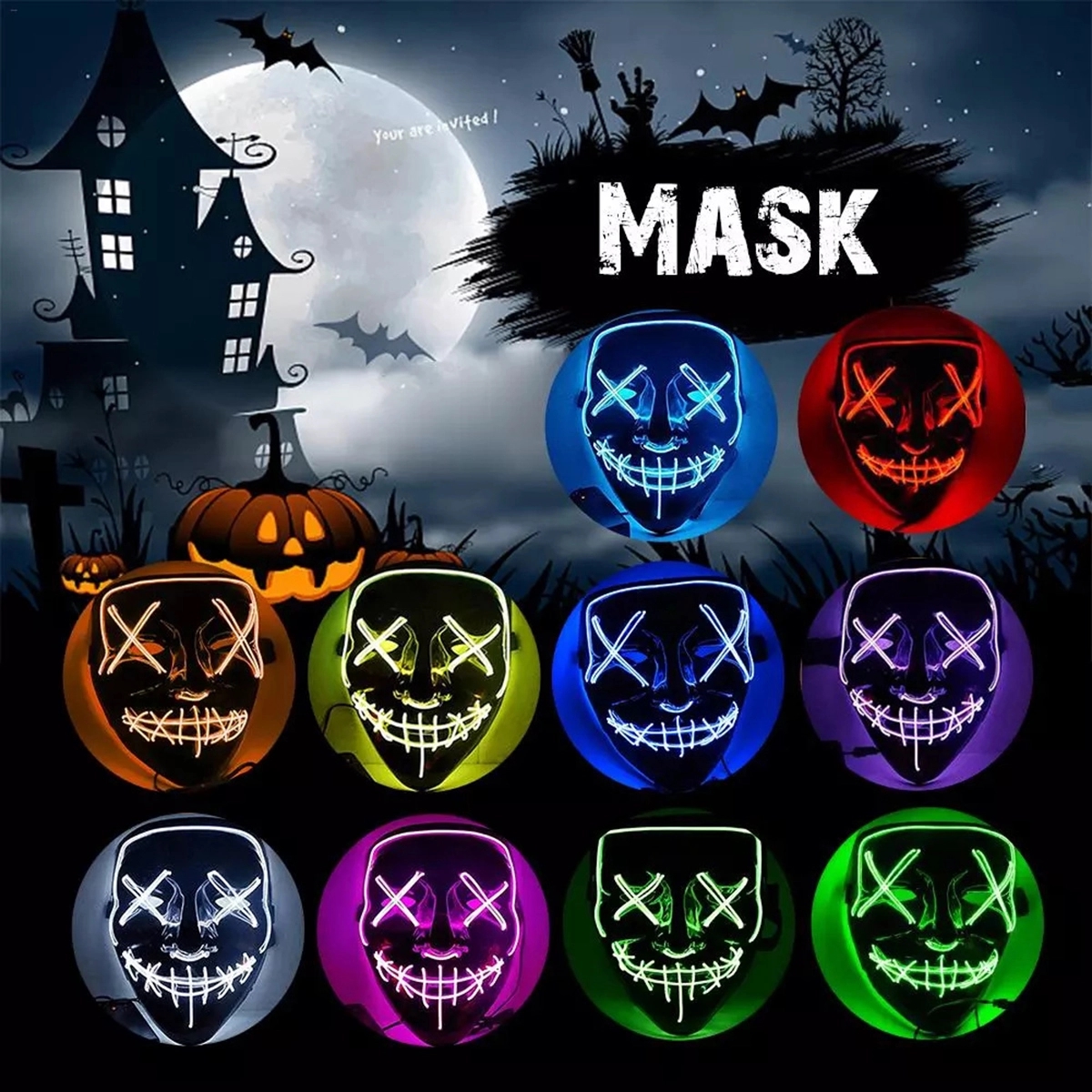 Halloween LED EL Light Up Scary Mask 2