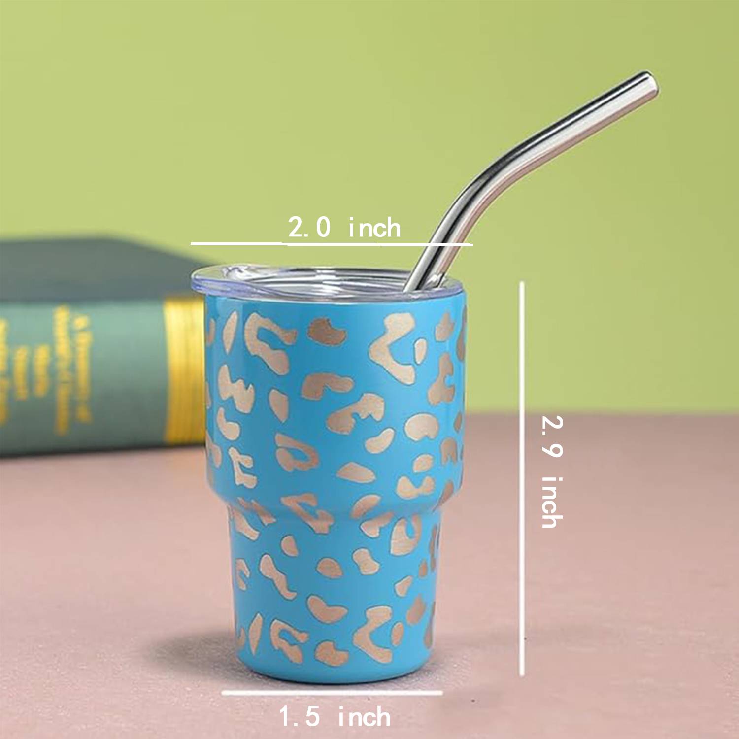 2 OZ Mini Leopard Print With Straw Stainless Steel Party Cup 3