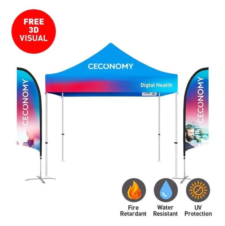 Trade Show Booth PACKAGE-2 10' Canopy Tent + 9' Double sided Feather Flag Kit