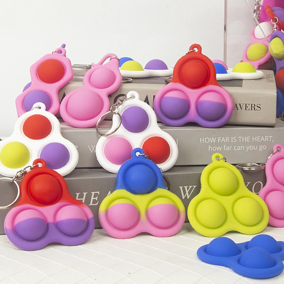 Silicone Pop Fidget Keychain Toy With Tri-Bubble Design 3