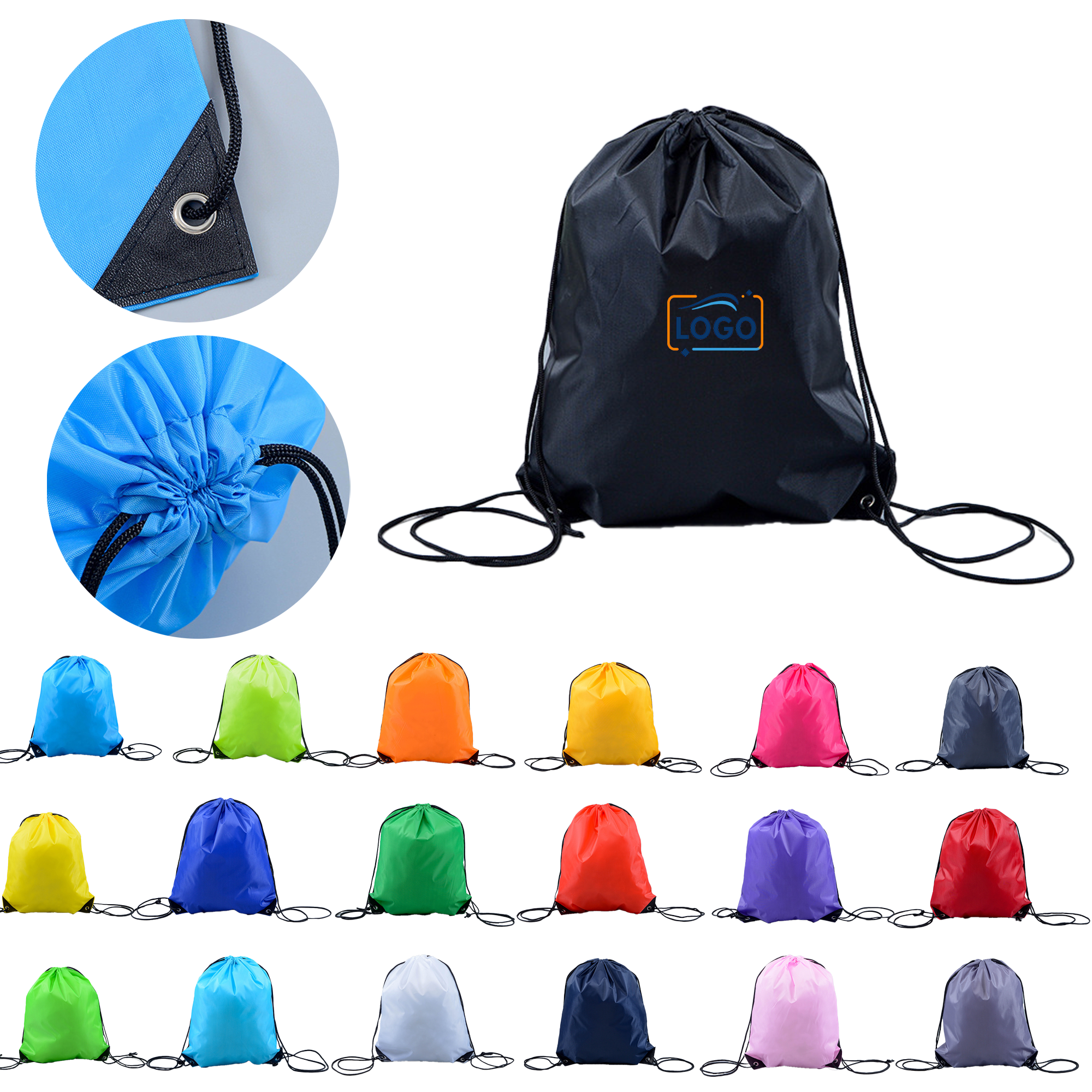 Custom Logo 210D Polyester Cinch Sack for Events & Gyms 2