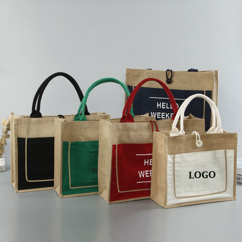 Women Men Reusable Jute Tote Grocery Handbag 2