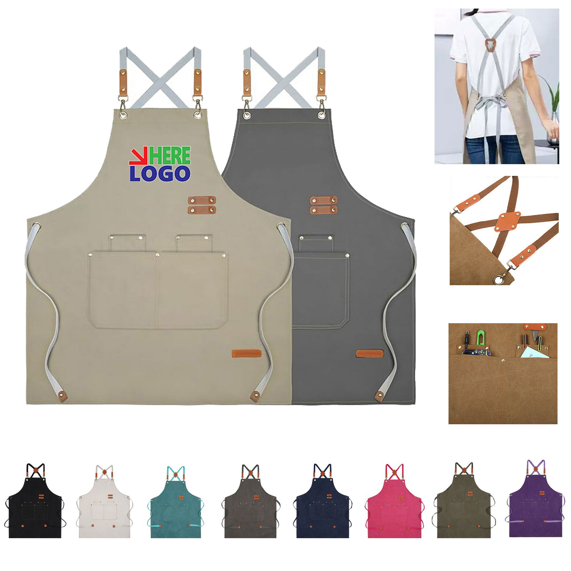 MOQ10 Canvas Waterproof Oilproof Work Pockets Apron 2