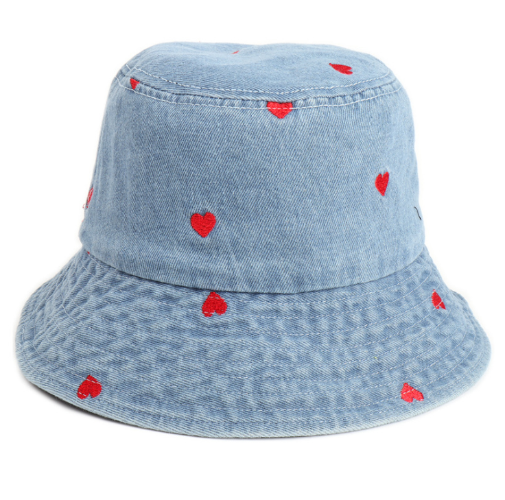 Fashion Denim Love Embroidered Bucket Hat 4