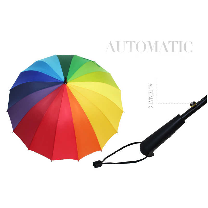16 Bone Creative automatic Rainbow Umbrella Long Handle Umbrella 6